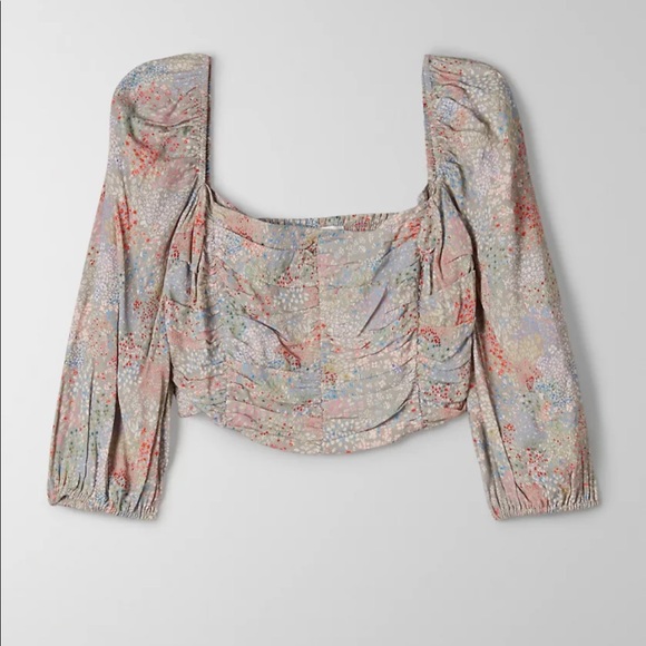 Aritzia Wilfred Lolita Cropped Puff Sleeves Floral Blouse, XS - Picture 2 of 11